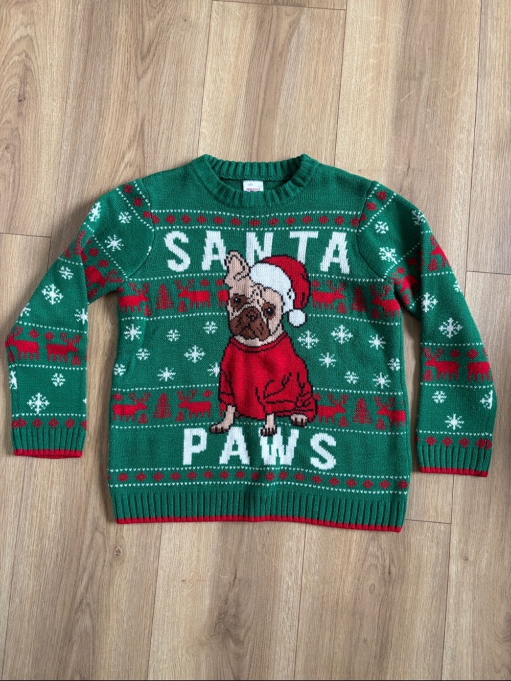 Holiday Time Green & Red "Santa Paws" Kids Christmas Sweater
